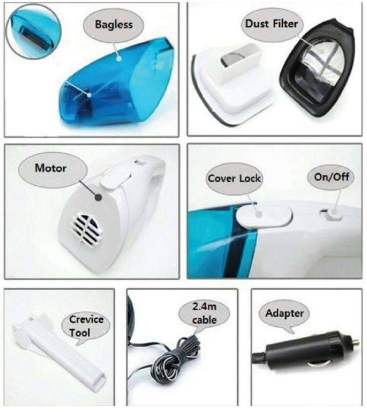 Portable High-Performance Car Vacuum Cleaner with 12V input