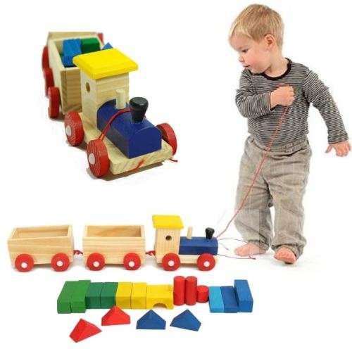 Three Section Pull Along Train with Building Blocks, Shape & Colour Recognition & Problem solving