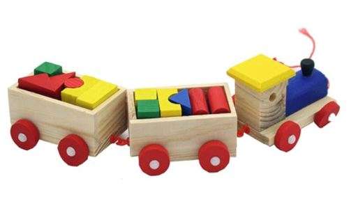 Three Section Pull Along Train with Building Blocks, Shape & Colour Recognition & Problem solving