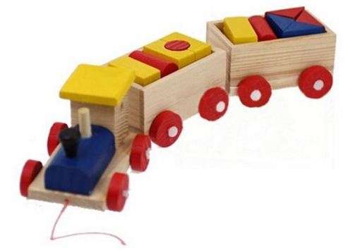 Three Section Pull Along Train with Building Blocks, Shape & Colour Recognition & Problem solving