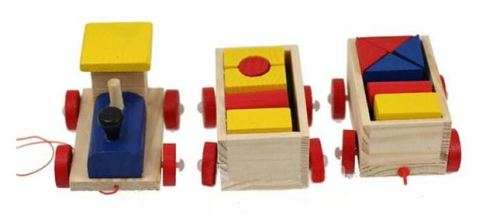 Three Section Pull Along Train with Building Blocks, Shape & Colour Recognition & Problem solving
