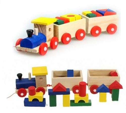 Three Section Pull Along Train with Building Blocks, Shape & Colour Recognition & Problem solving