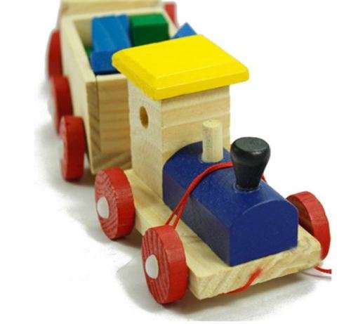 Three Section Pull Along Train with Building Blocks, Shape & Colour Recognition & Problem solving