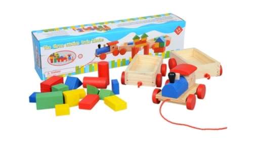 Three Section Pull Along Train with Building Blocks, Shape & Colour Recognition & Problem solving