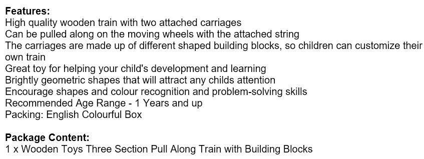 Three Section Pull Along Train with Building Blocks, Shape & Colour Recognition & Problem solving