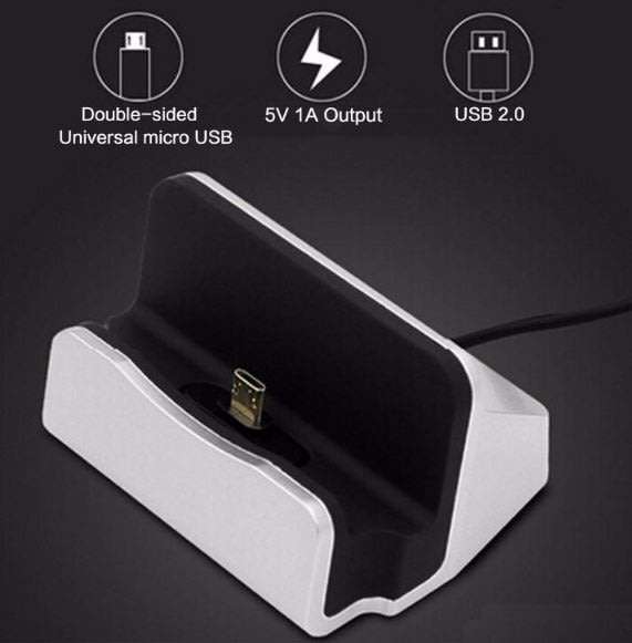 Micro USB Desktop Charger Dock Station & Sync Adapter for Smart Phones, Android, Type C or IOS