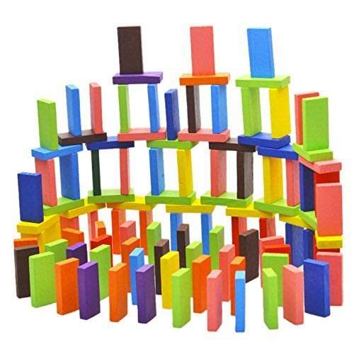 100 Piece Multi-Coloured Wooden Domino Building Block Set - Encourage Problem-Solving Skills