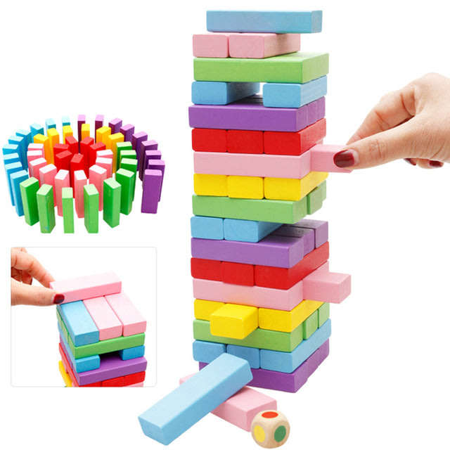 100 Piece Multi-Coloured Wooden Domino Building Block Set - Encourage Problem-Solving Skills