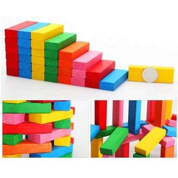 100 Piece Multi-Coloured Wooden Domino Building Block Set - Encourage Problem-Solving Skills