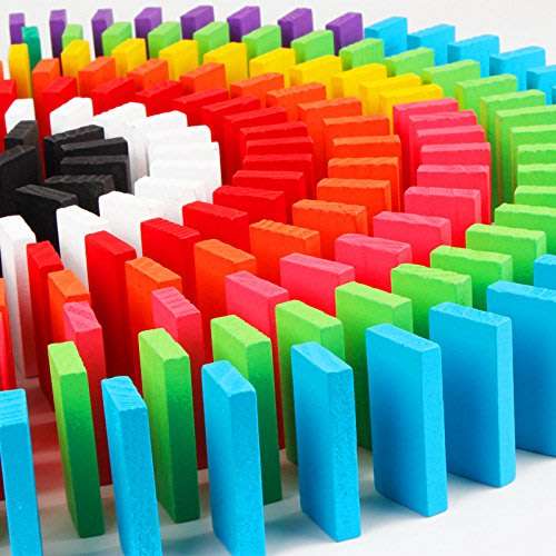 100 Piece Multi-Coloured Wooden Domino Building Block Set - Encourage Problem-Solving Skills