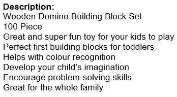 100 Piece Multi-Coloured Wooden Domino Building Block Set - Encourage Problem-Solving Skills