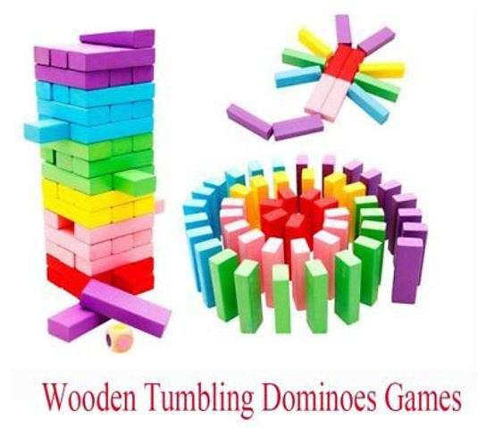 100 Piece Multi-Coloured Wooden Domino Building Block Set - Encourage Problem-Solving Skills