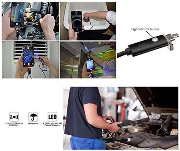 2 in 1 Android Endoscope - Waterproof HD Video Camera, 6 LED's, 5 Meters, Light, Magnetic Hook etc