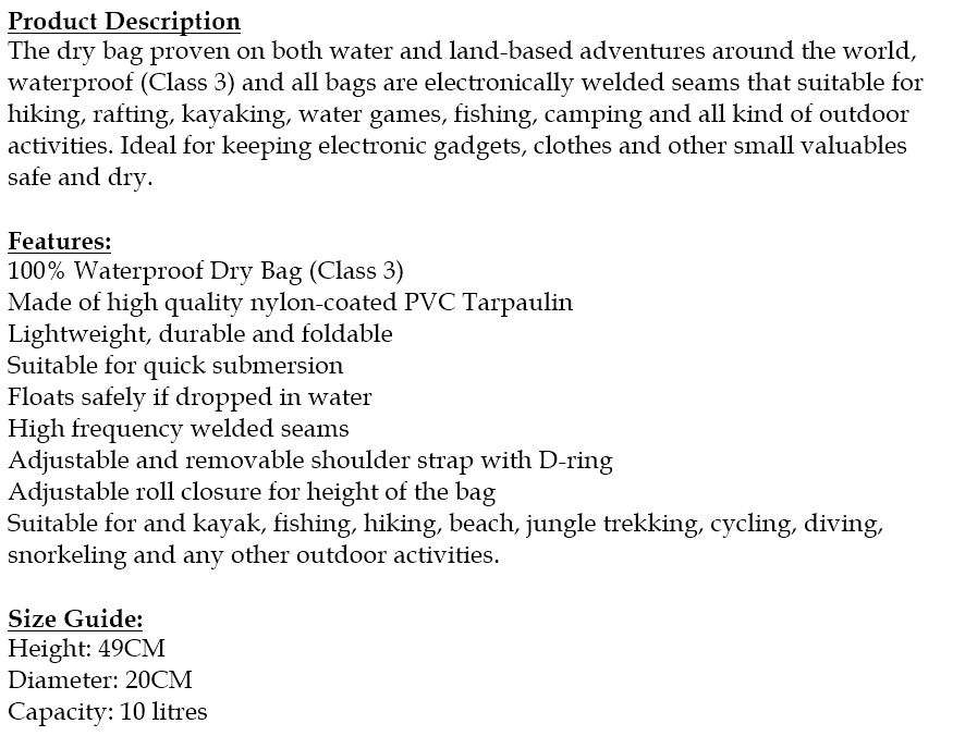 10L Waterproof Backpack, Lightweight, Durable, Foldable with Shoulder Strap