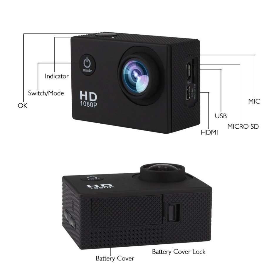 HD Action Sport DVR & Camera - Waterproof, LCD Screen, Side Helmet Mount, Waterproof Casing..