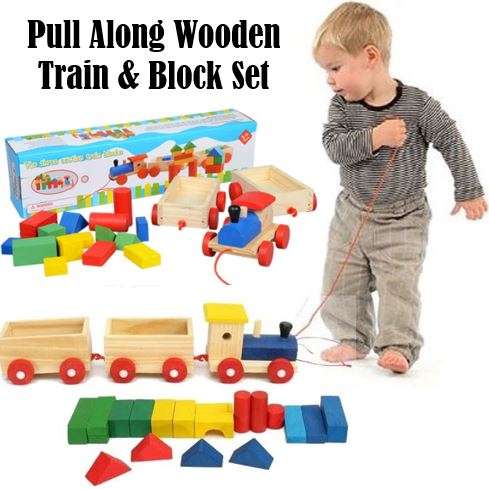 Three Section Pull Along Train with Building Blocks, Shape & Colour Recognition & Problem solving