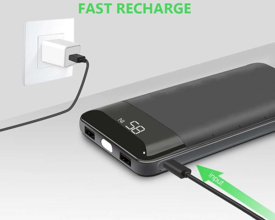 26 800 mAh, 2 USB POWER BANK for Charging of Electronic Devices & LED Flashlight