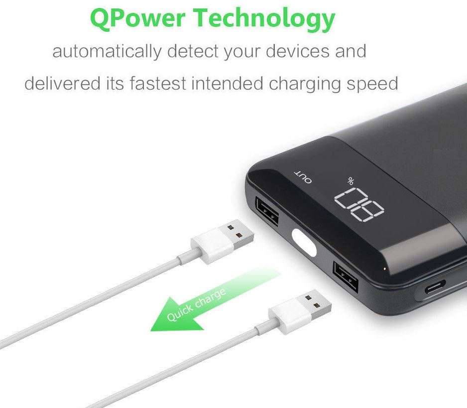 26 800 mAh, 2 USB POWER BANK for Charging of Electronic Devices & LED Flashlight