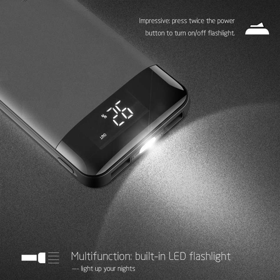26 800 mAh, 2 USB POWER BANK for Charging of Electronic Devices & LED Flashlight