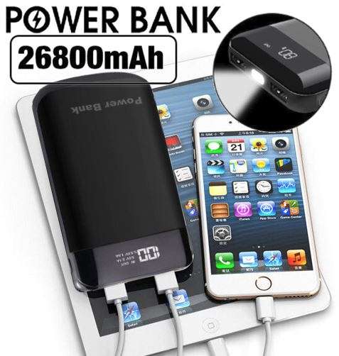 26 800 mAh, 2 USB POWER BANK for Charging of Electronic Devices & LED Flashlight