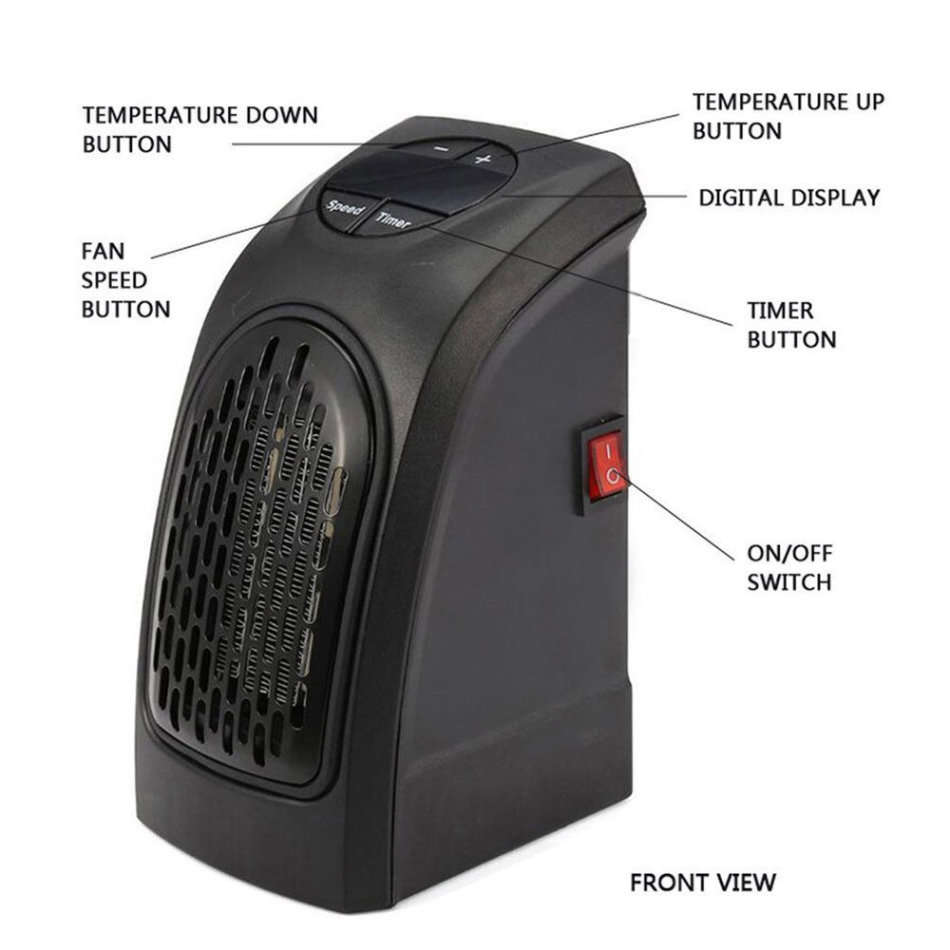 400W Wall Outlet Handy Heater - Set temperature up to 32°C, LED Display, Timer & Speed Settings
