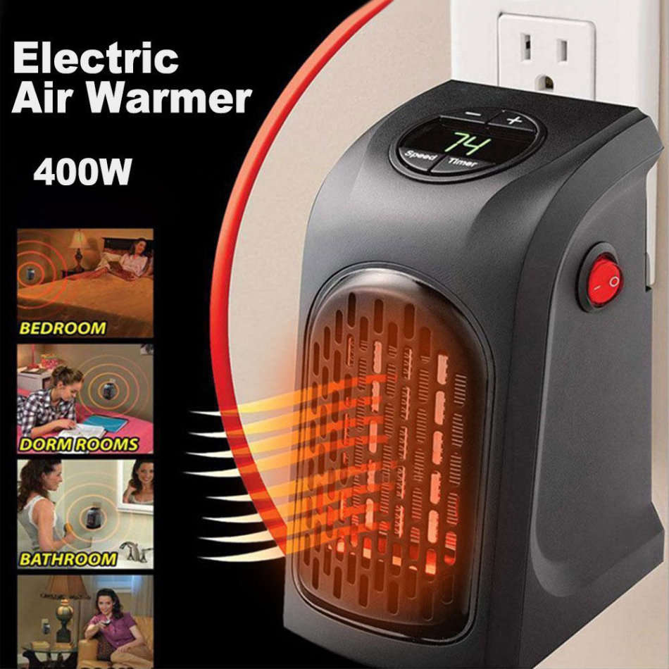 400W Wall Outlet Handy Heater - Set temperature up to 32°C, LED Display, Timer & Speed Settings