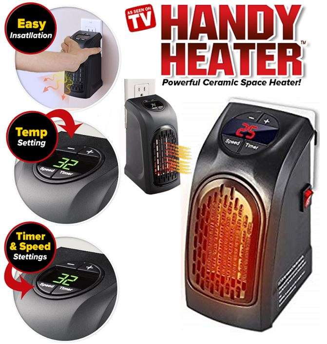 400W Wall Outlet Handy Heater - Set temperature up to 32°C, LED Display, Timer & Speed Settings