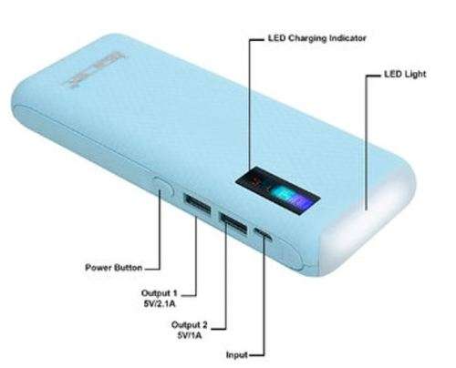 Anti-Theft USB Backpack PLUS 20,000 mAh 2 USB LED Display Power Bank with Flash Light