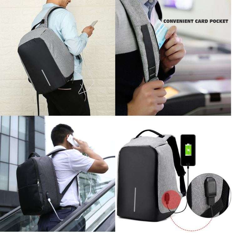 Anti-Theft USB Backpack PLUS 20,000 mAh 2 USB LED Display Power Bank with Flash Light