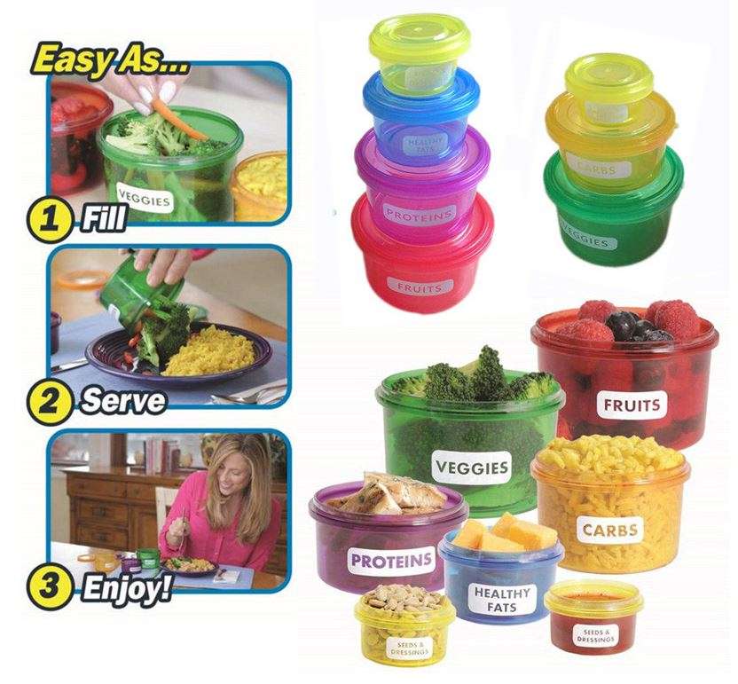 7 Piece Perfect Portions Food Containers PLUS 21 Day Eating Plan - Easy Way To Lose Weight