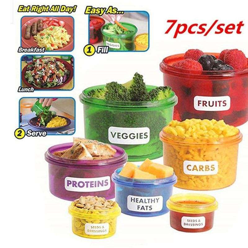 7 Piece Perfect Portions Food Containers PLUS 21 Day Eating Plan - Easy Way To Lose Weight