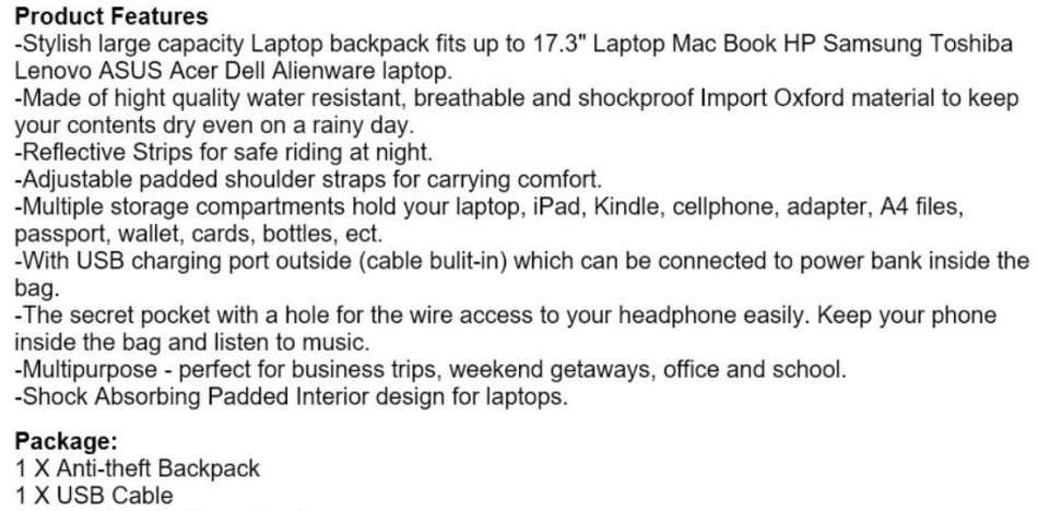 Anti-Theft USB Backpack with Reflective Strips & Multiple Storage Compartments