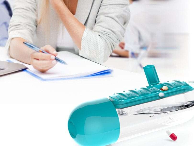Water Bottle With Build-in Daily Pill & Vitamin Organizer - 7 Compartments for each day of the week