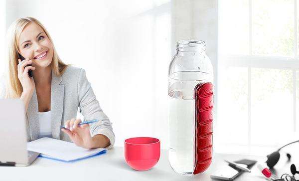 Water Bottle With Build-in Daily Pill & Vitamin Organizer - 7 Compartments for each day of the week