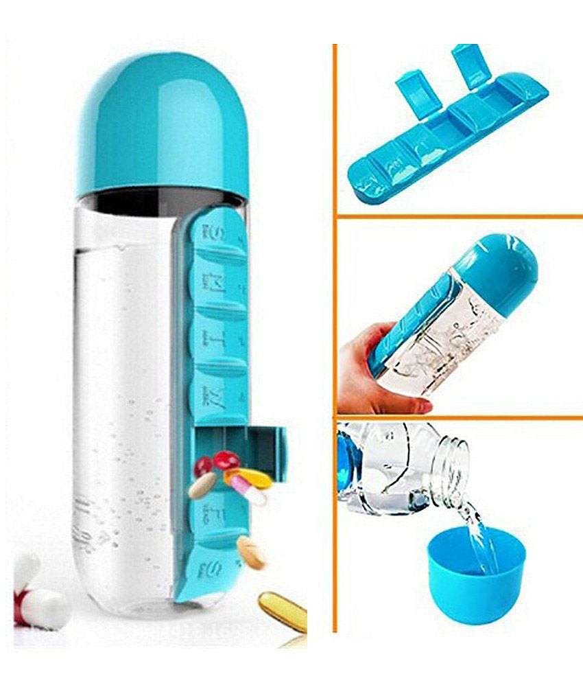 Water Bottle With Build-in Daily Pill & Vitamin Organizer - 7 Compartments for each day of the week