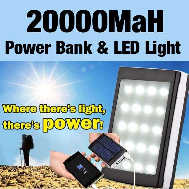 20000mAh Dual USB SOLAR Power Bank & 20 LED Light for all Your Outdoor Activities