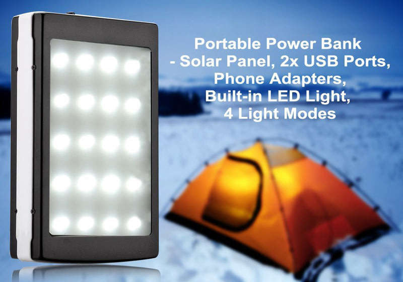 20,000mAh Dual USB SOLAR Power Bank with 20 LED Flash Light for all Your Outdoor Activities