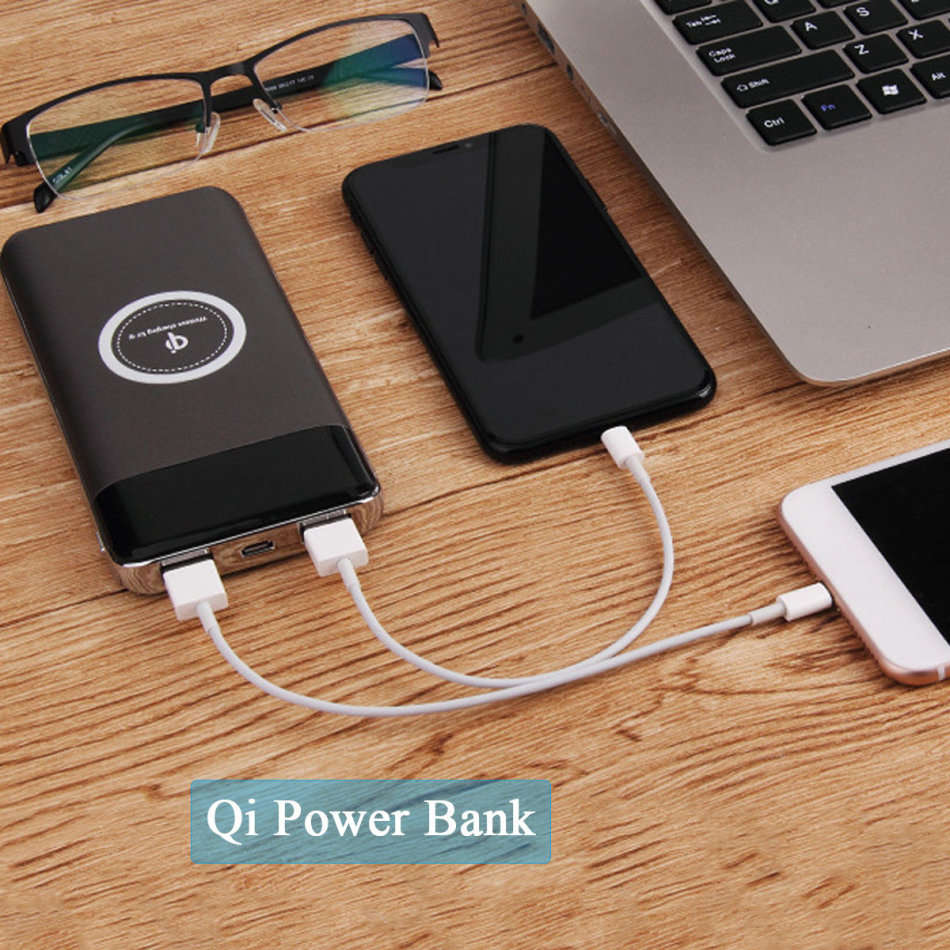10000mAh Dual USB Power Bank & Wireless Charger for all QI Compatible Devices with LED Display