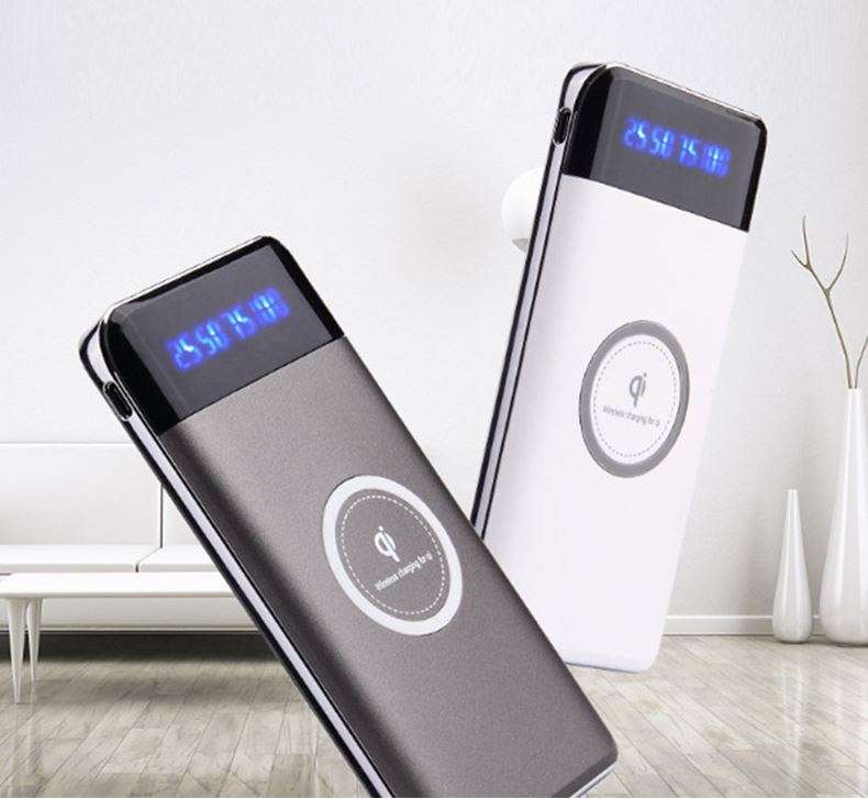 10000mAh Dual USB Power Bank & Wireless Charger for all QI Compatible Devices with LED Display