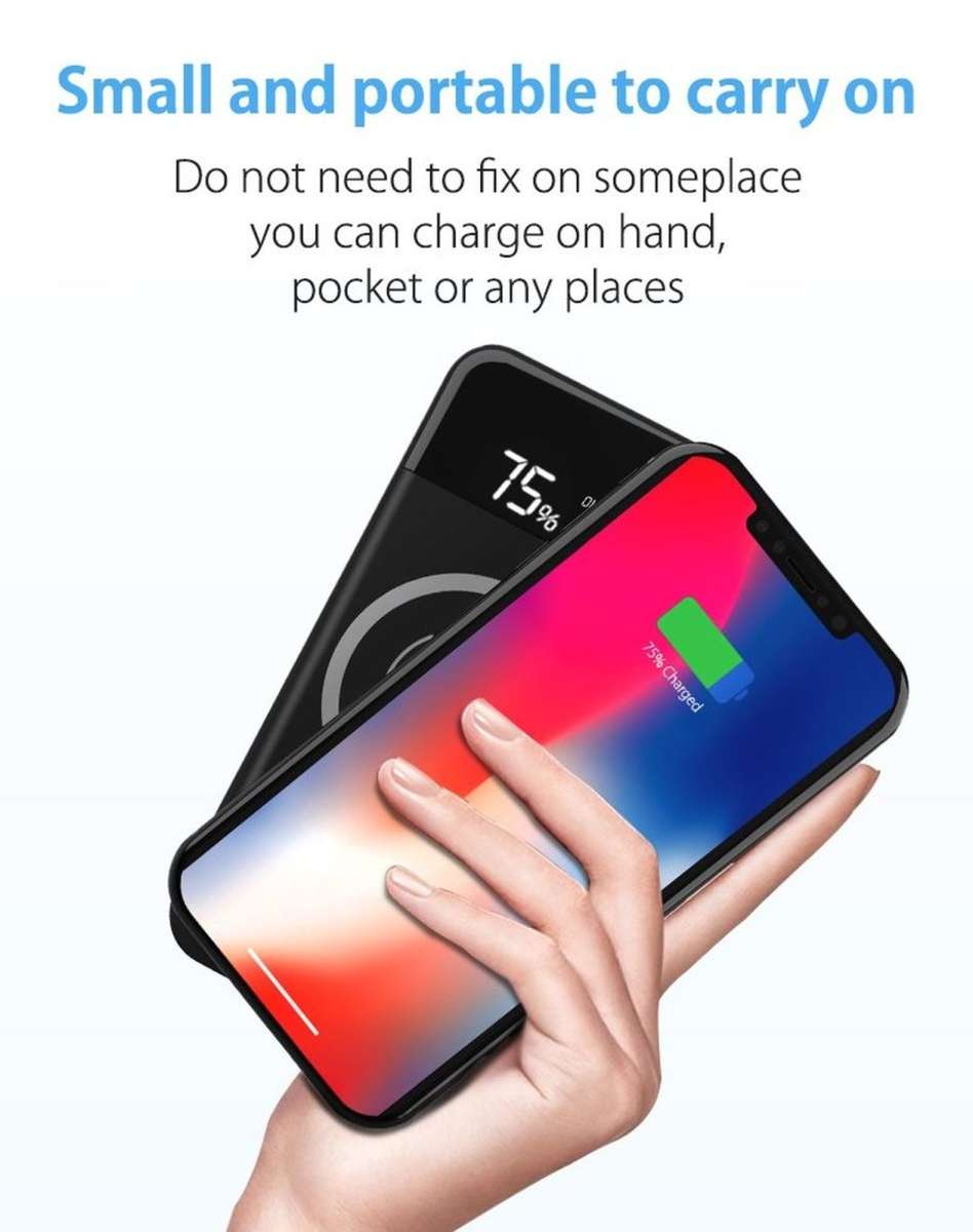 10000mAh Dual USB Power Bank & Wireless Charger for all QI Compatible Devices with LED Display