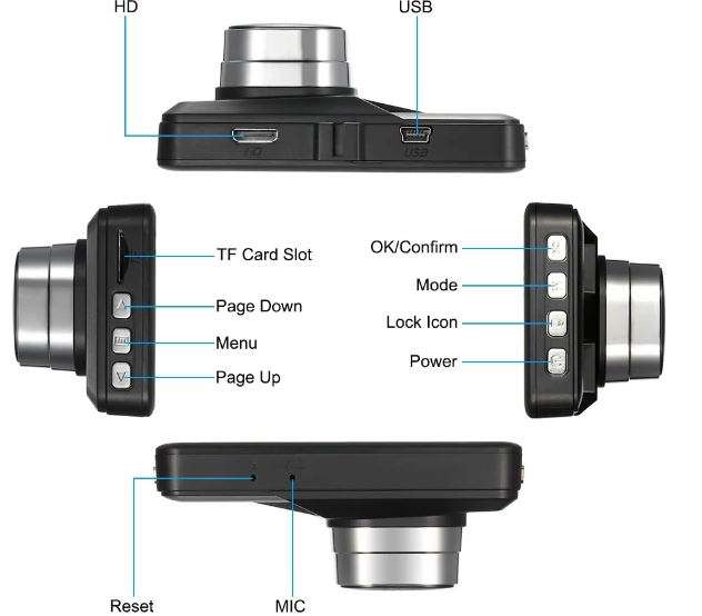 HDMI 1080P 3" Car Camera & Video Recorder, HDMI Port, 5 MP, Night Vision, G-Sensor