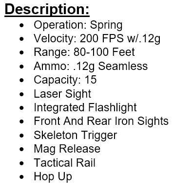 OPS Tactical 45 cal Spring Airsoft Pistol BB Gun With Laser and Flashlight
