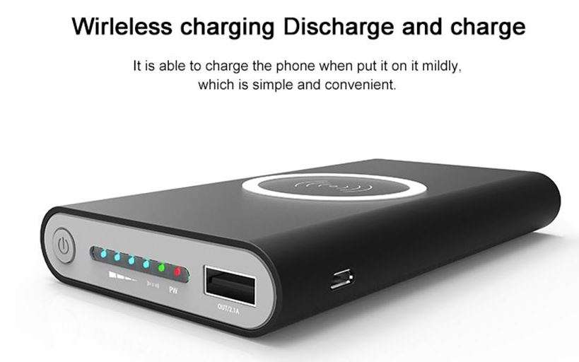 QI Wireless Charger & Dual USB 10,000MaH Power Bank - Charge 3 Electronic Devices Simultaneously