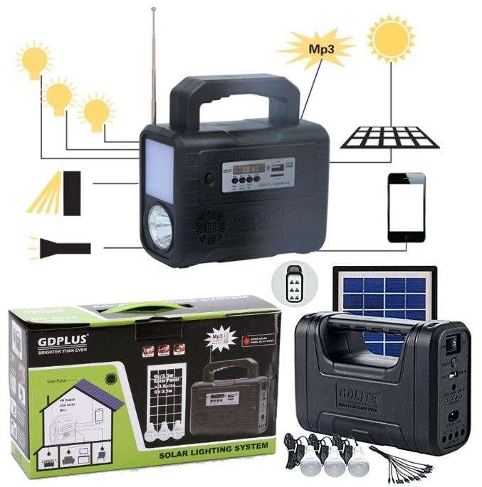 Home Solar System - FM Radio Control Unit, 3 LED Lamps, Solar Panel, Remote & 10 in 1 Charging Cable