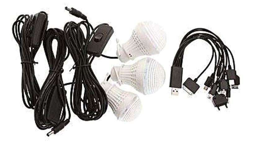 Home Solar System - FM Radio Control Unit, 3 LED Lamps, Solar Panel, Remote & 10 in 1 Charging Cable