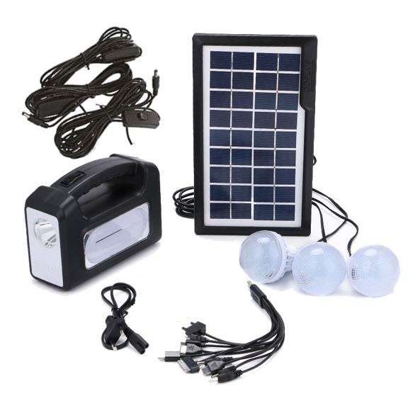 Home Solar System - FM Radio Control Unit, 3 LED Lamps, Solar Panel, Remote & 10 in 1 Charging Cable