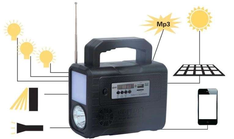 Home Solar System - FM Radio Control Unit, 3 LED Lamps, Solar Panel, Remote & 10 in 1 Charging Cable