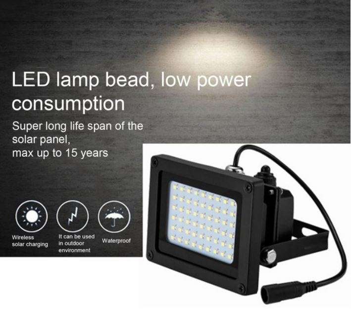 54 LED Solar Flood Light with 5 meter cable, Solar Panel, Solar Panel Bracket, Day & Night Sensor