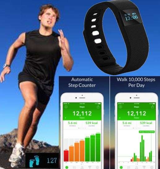 Bluetooth Smartwatch & Fitness Bracelet with Pedometer for Samsung & Android Phones - BLACK
