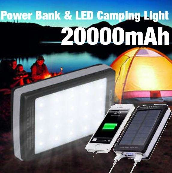 20000mAh Dual USB SOLAR Power Bank & 20 LED Light for all Your Outdoor Activities